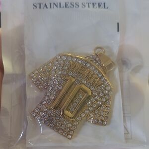 Gold Rhinestone Jersey Pendant with 'MESSI 10'